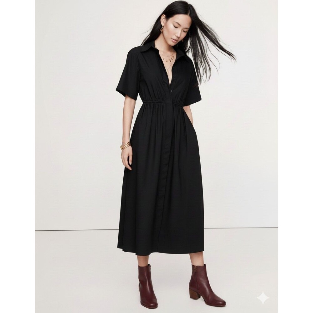 New Banana Republic Dress Size‎ XL Open Back Poplin Midi Shirtdress Fit & Flare - Picture 2 of 16